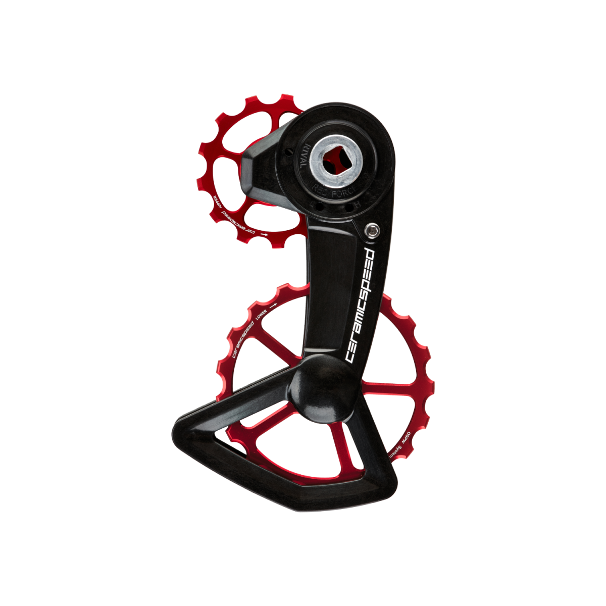 CeramicSpeed OSPW X SRAM AXS XPLR Oversized aizmugurējā pārslēdzēja rullīši ar kāju | Coated | sarkans