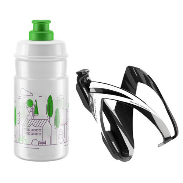 Elite Kit Ceo pudele + pudeles turētājs 350 ml | Caurspīdīga - zaļa grafika