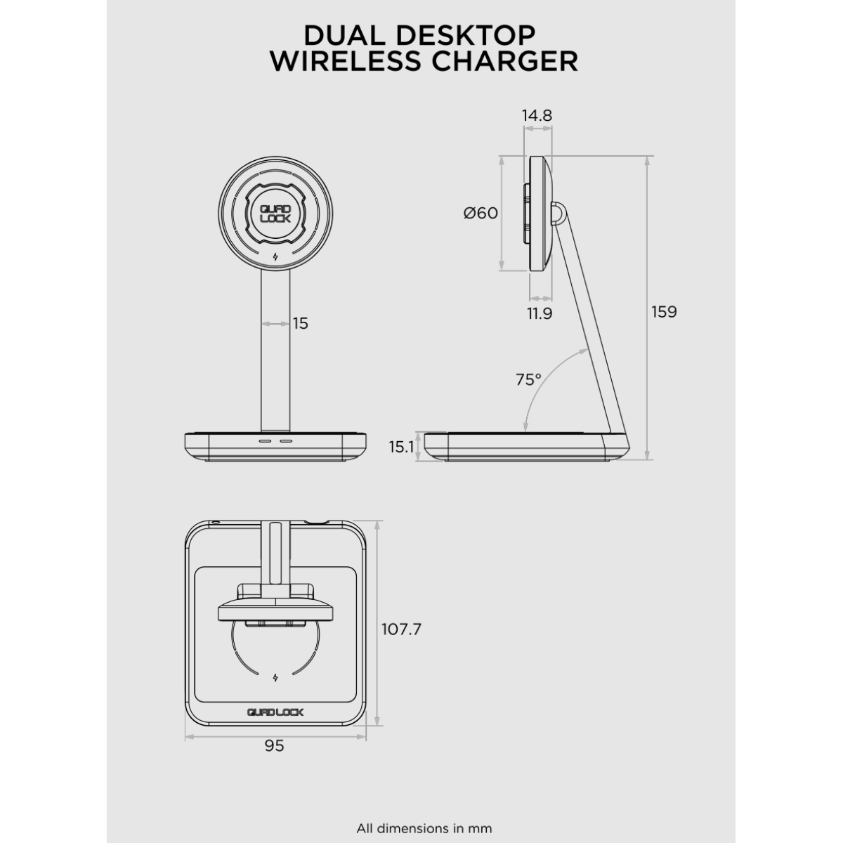 Quad Lock® MAG Dual Desktop bezvadu lādētājs