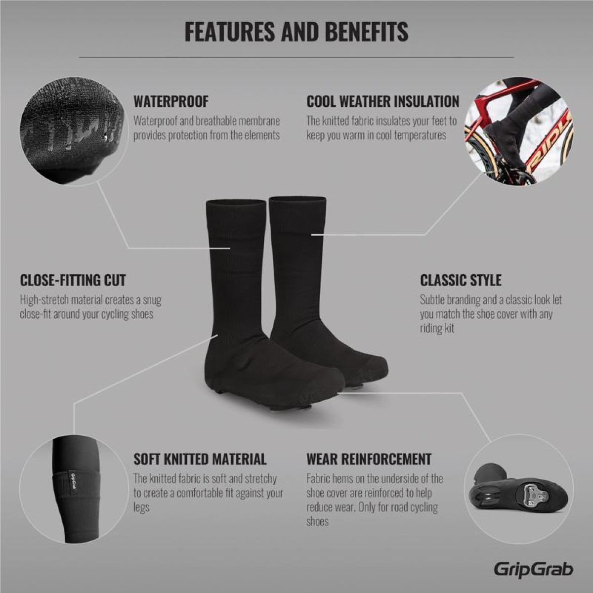 GripGrab Flandrien Waterproof Knitted Road mokasīni | Black