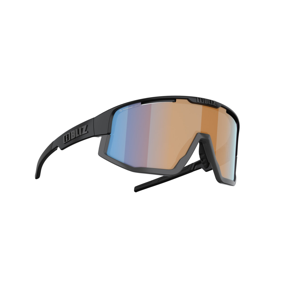 BLIZ Fusion Small saulesbrilles | Nano Optics - Nordic Light | Matte Black - Coral Orange Blue