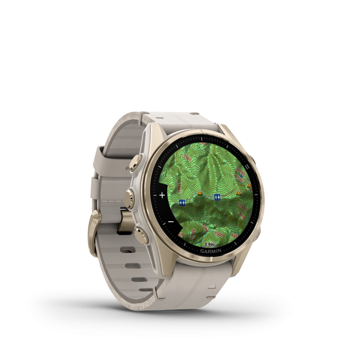 Garmin fēnix® 8 Amoled Titanium - Sapphire viedpulkstenis | 43 mm | Zelts - Kaļķakmens āda
