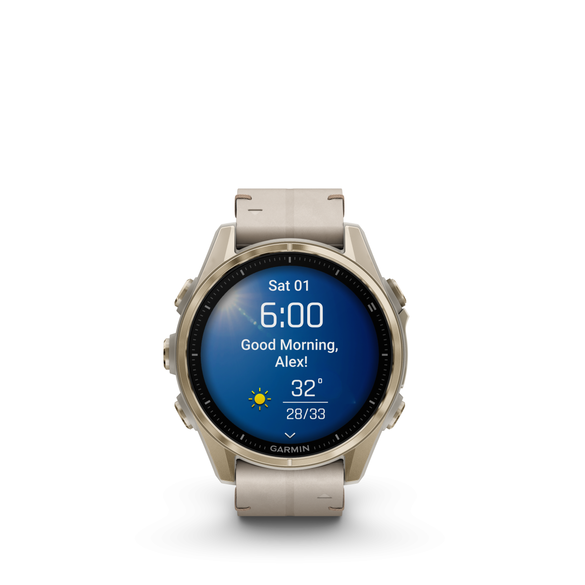 Garmin fēnix® 8 Amoled Titanium - Sapphire viedpulkstenis | 43 mm | Zelts - Kaļķakmens āda