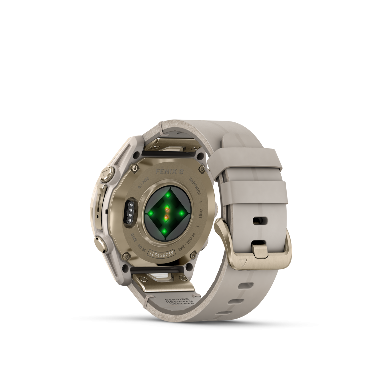 Garmin fēnix® 8 Amoled Titanium - Sapphire viedpulkstenis | 43 mm | Zelts - Kaļķakmens āda