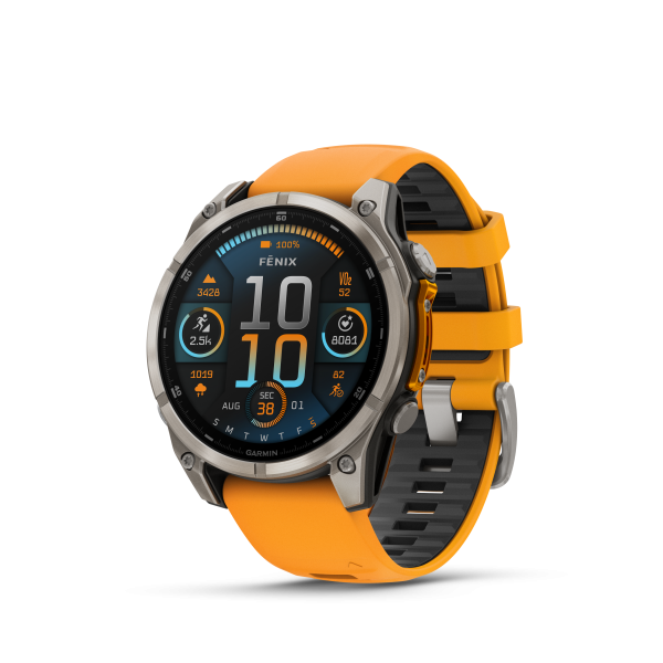 Garmin fēnix® 8 Amoled Titanium - Sapphire viedpulkstenis | 47 mm | Titāns - Spark Orange