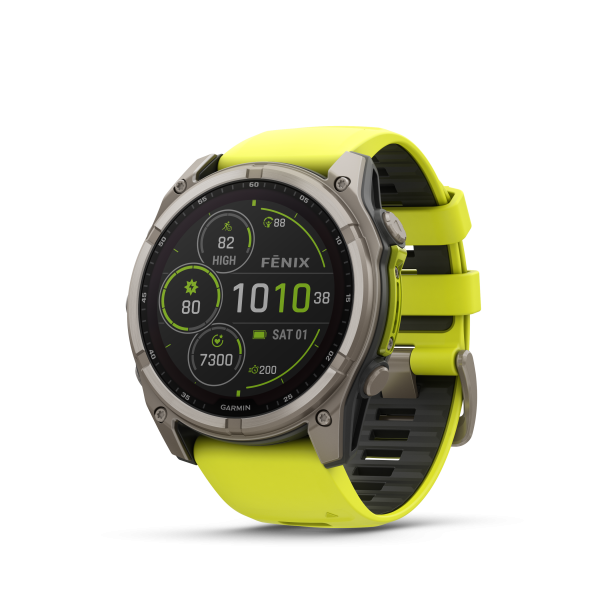 Garmin fēnix® 8 Solar Titanium - Safīra viedpulkstenis | 51 mm | Titāns - Dzeltens pastiprinātājs