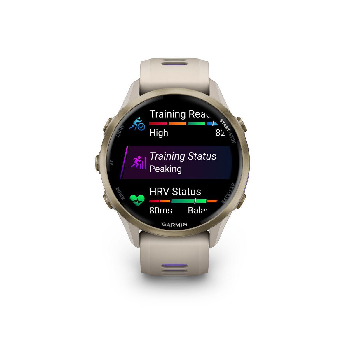 Garmin Forerunner® 970 viedpulkstenis | Gold Titanium - French Gray - Indigo