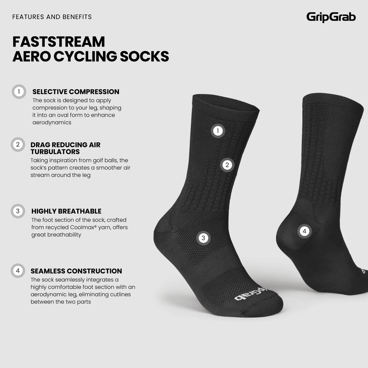 GripGrab FastStream Aero zeķes | Melnas