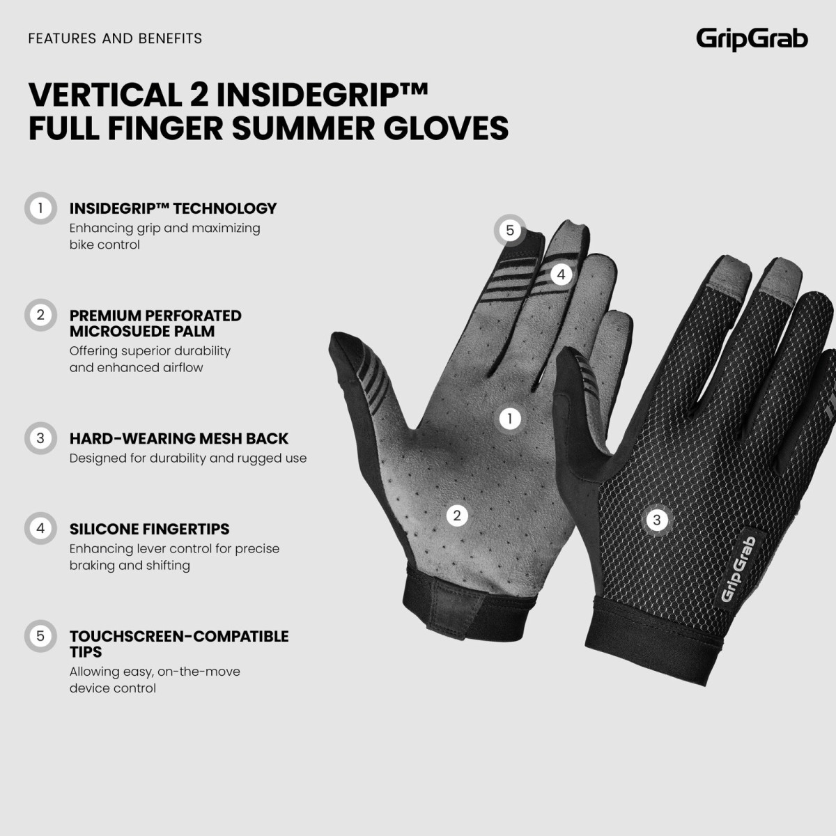 GripGrab Vertical 2 InsideGrip™ Full Finger cimdi | Black