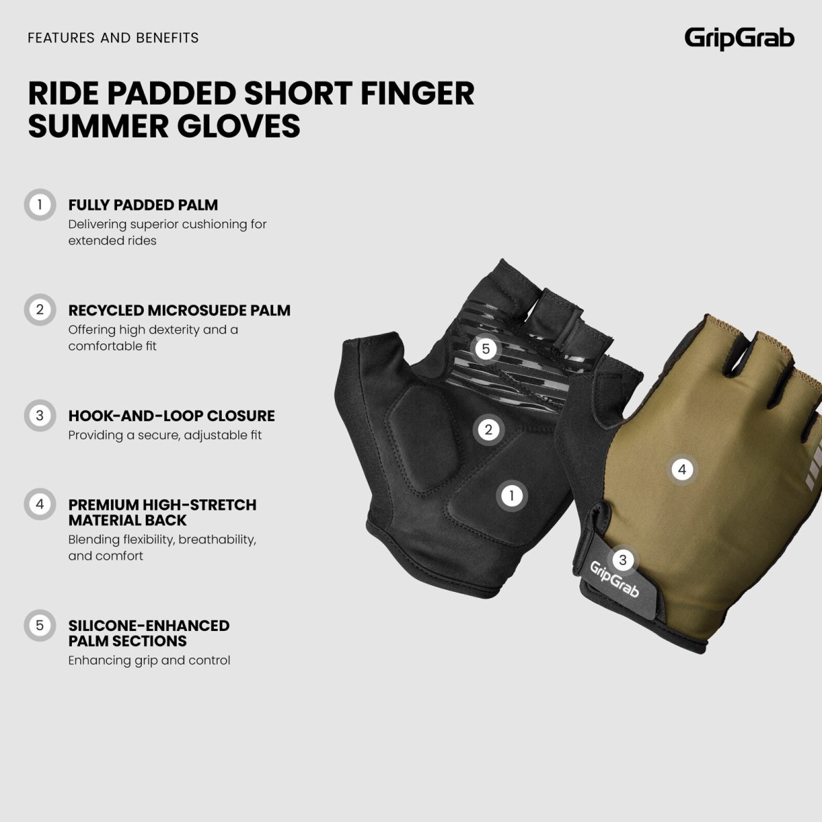 GripGrab Ride Padded cimdi | Olive Green