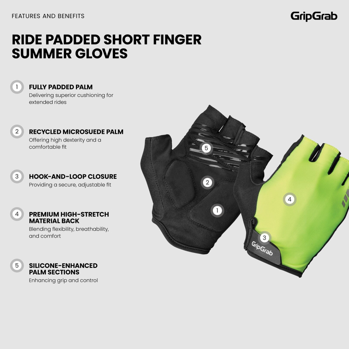 GripGrab Ride Padded cimdi | Yellow Hi-Vis
