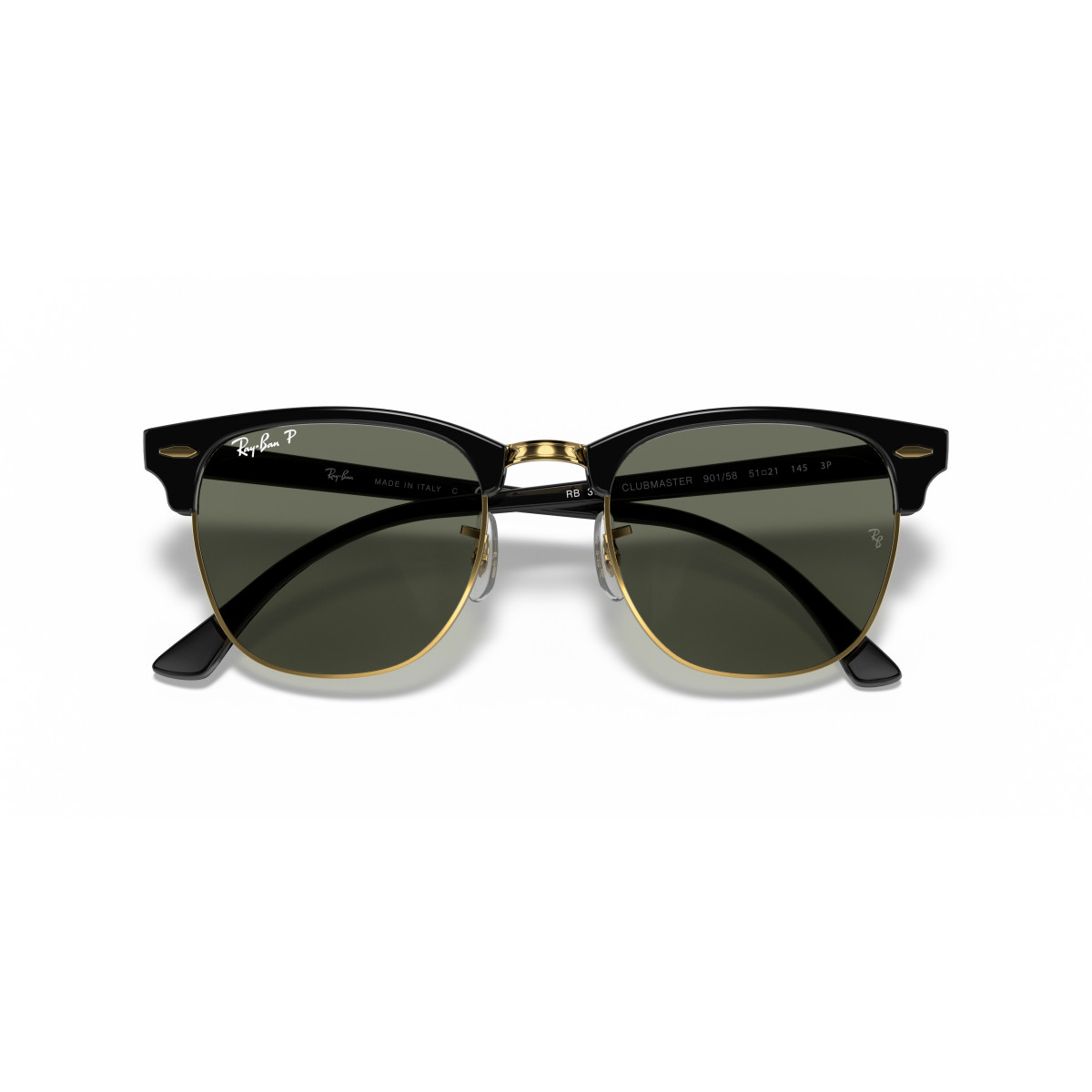 Ray-Ban Clubmaster Classic saulesbrilles | Polarised | Black & Gold - G-15 Green