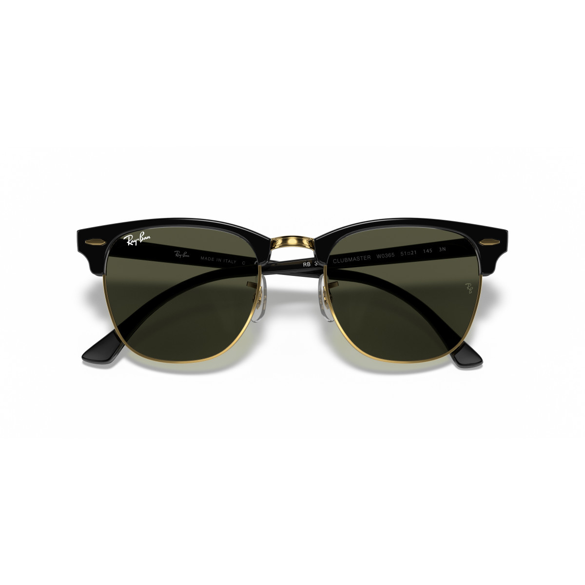 Ray-Ban Clubmaster Classic saulesbrilles | Black On Gold - G-15 Green