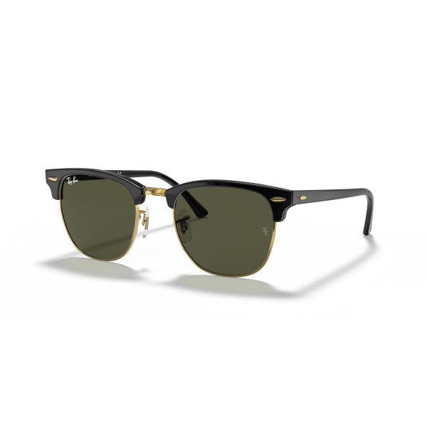 Ray-Ban Clubmaster Classic saulesbrilles | Black On Gold - G-15 Green