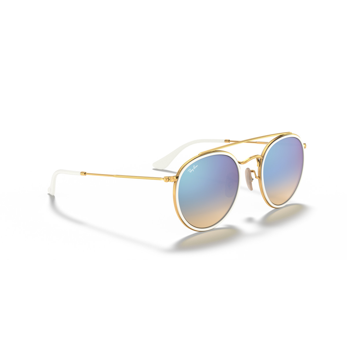 Ray-Ban Round Double Bridge saulesbrilles | Polished Arista Gold - Blue Flash
