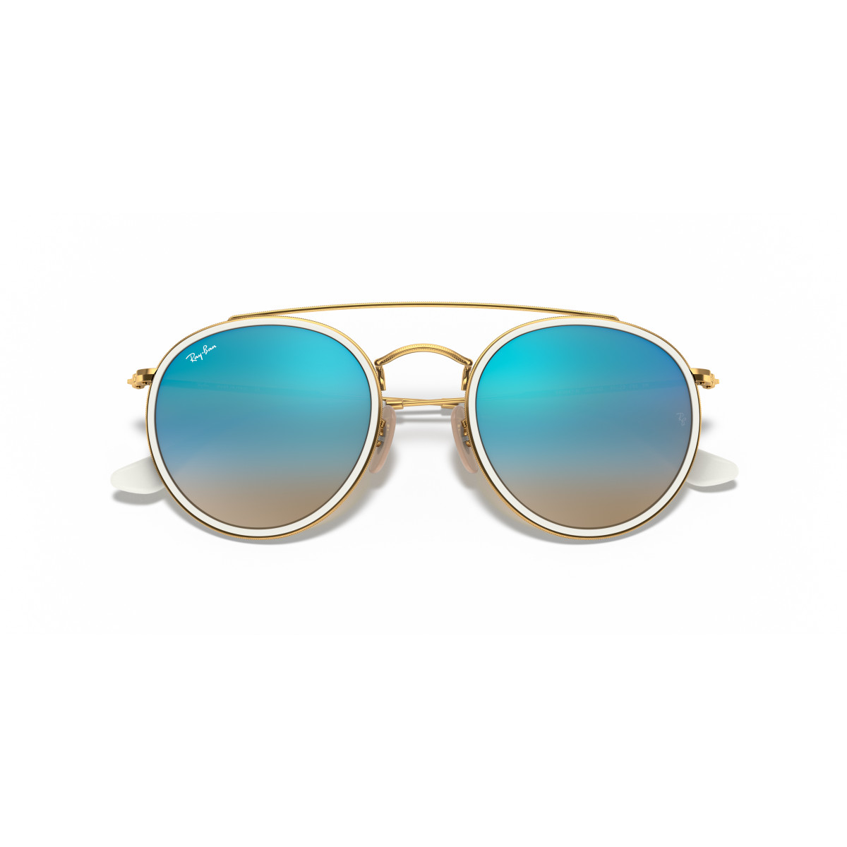 Ray-Ban Round Double Bridge saulesbrilles | Polished Arista Gold - Blue Flash