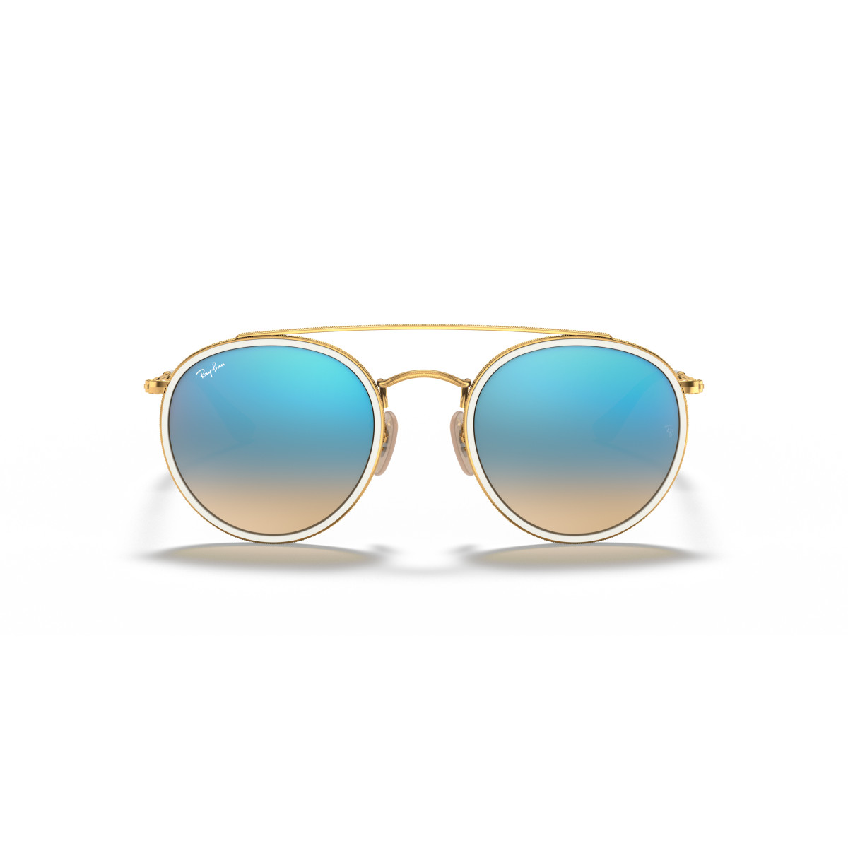 Ray-Ban Round Double Bridge saulesbrilles | Polished Arista Gold - Blue Flash