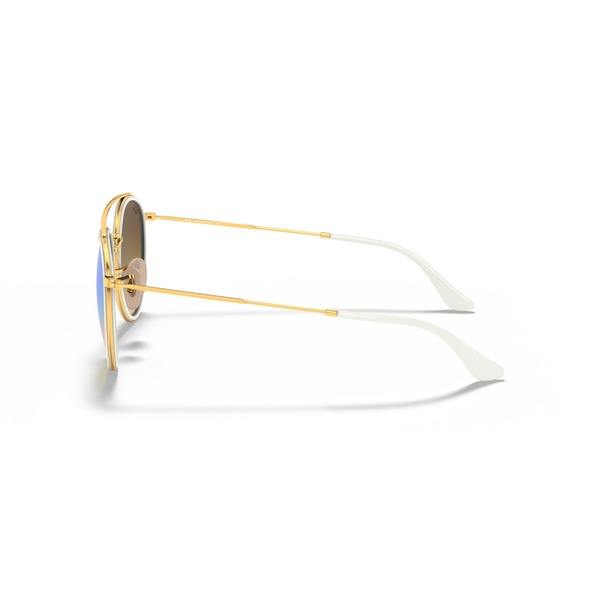 Ray-Ban Round Double Bridge saulesbrilles | Polished Arista Gold - Blue Flash