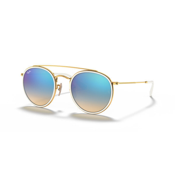 Ray-Ban Round Double Bridge saulesbrilles | Polished Arista Gold - Blue Flash