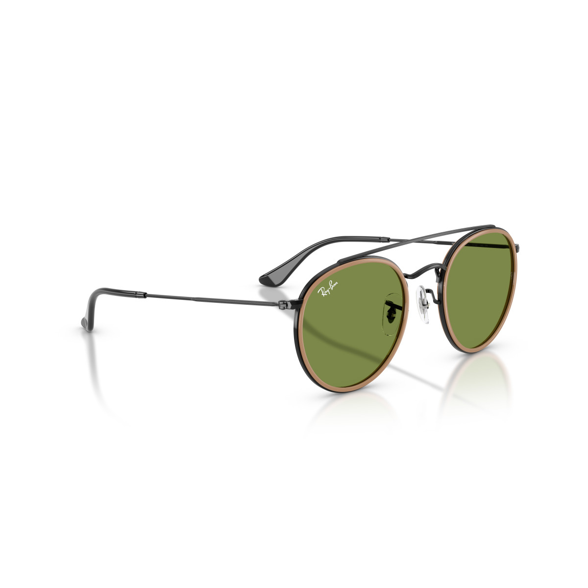 Ray-Ban Round Double Bridge saulesbrilles | Black - Brown Green