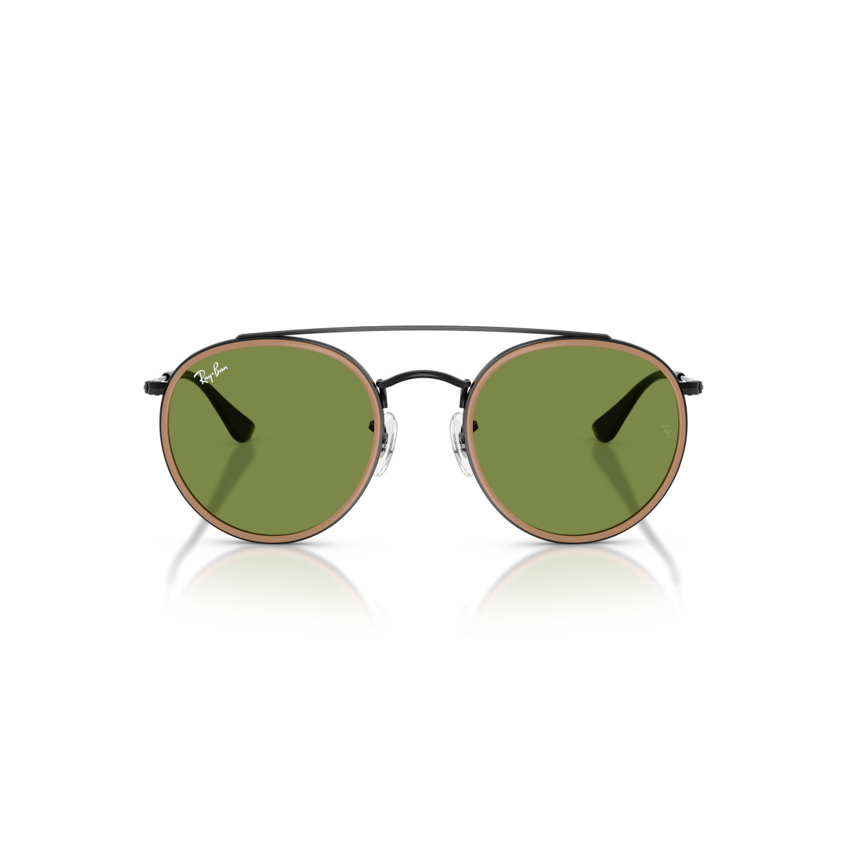 Ray-Ban Round Double Bridge saulesbrilles | Black - Brown Green