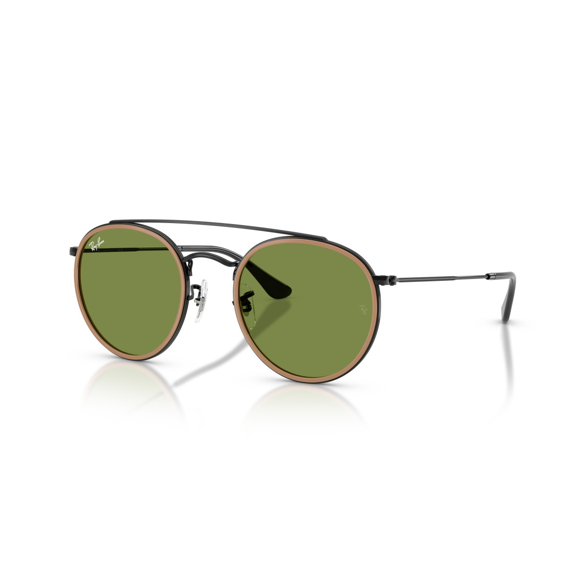 Ray-Ban Round Double Bridge saulesbrilles | Black - Brown Green