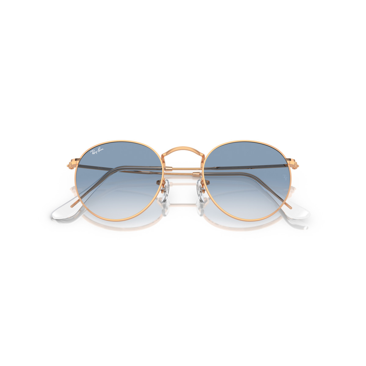 Ray-Ban Round Metal Large saulesbrilles | Rose Gold - Clear & Blue
