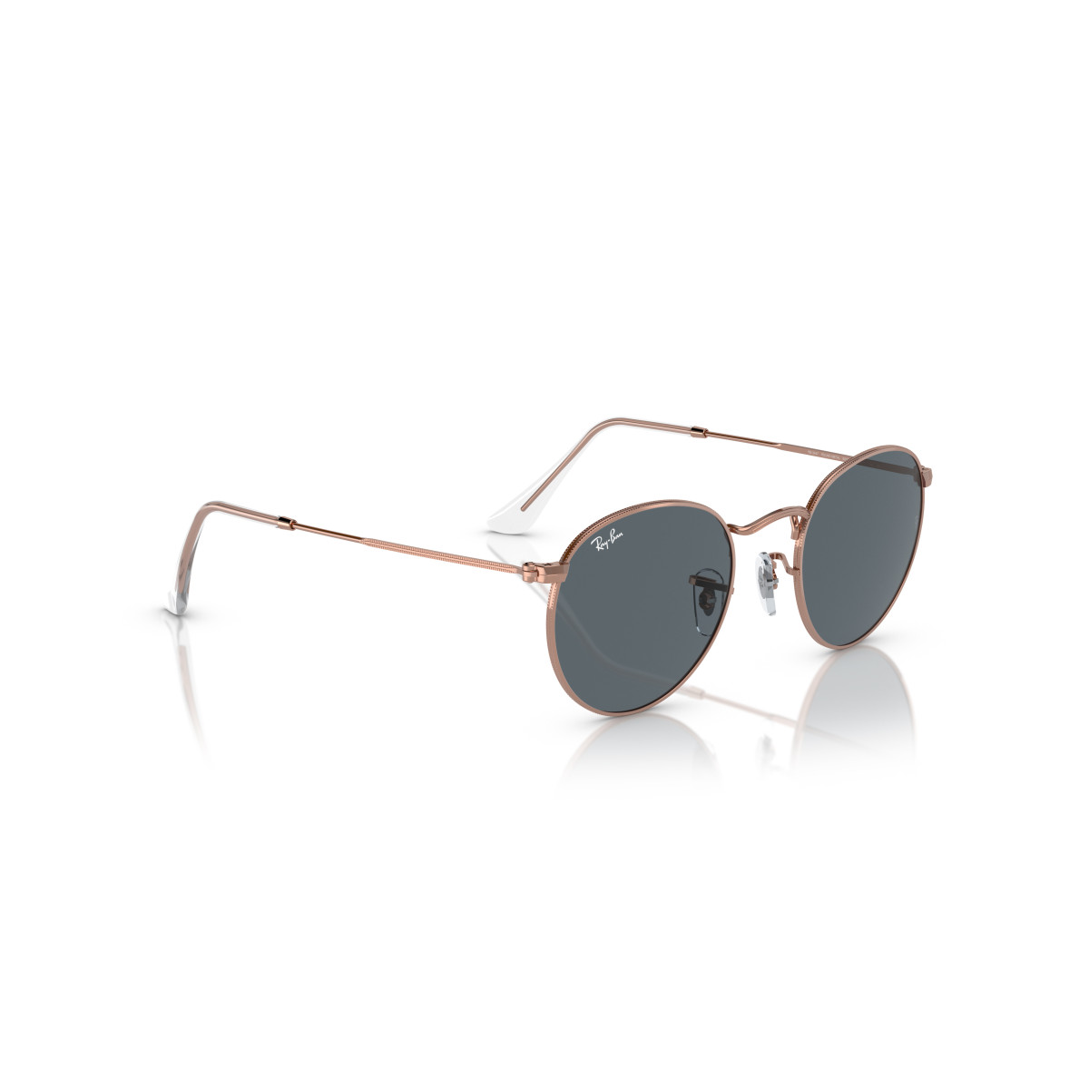 Ray-Ban Round Metal Large saulesbrilles | Rose Gold - Blue