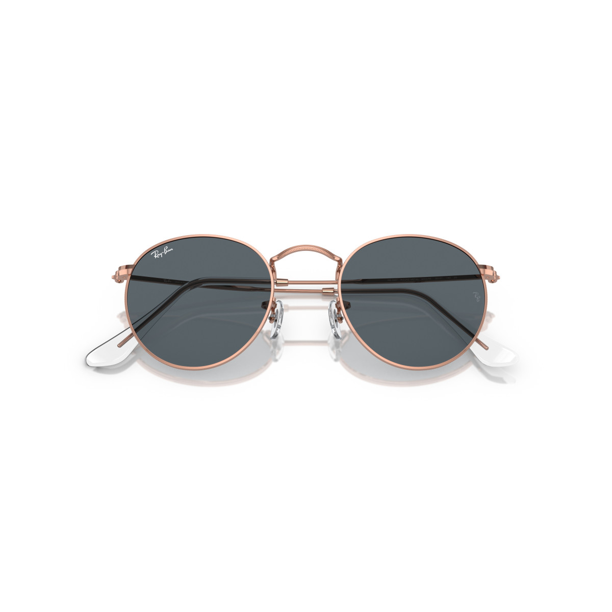 Ray-Ban Round Metal Large saulesbrilles | Rose Gold - Blue