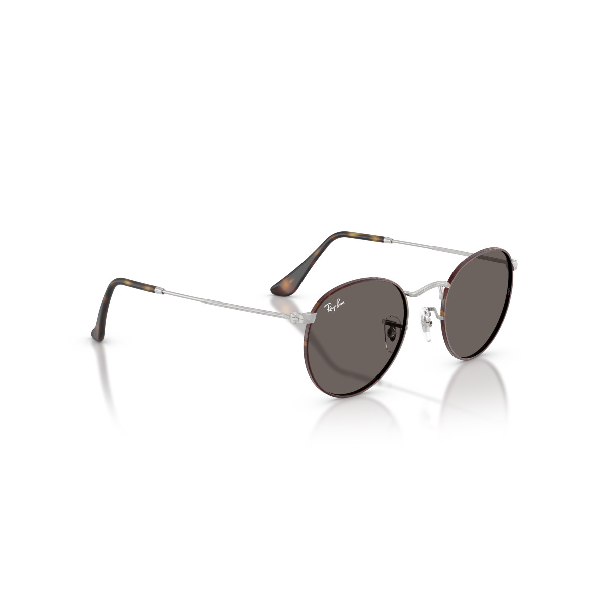 Ray-Ban Round Metal Small saulesbrilles | Matt Havana On Matt Silver - Dark Grey