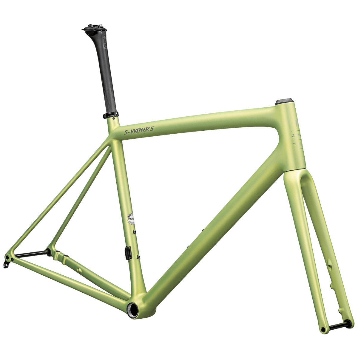 S-Works Aethos rāmis | Satin Silver Dust - Team Yellow