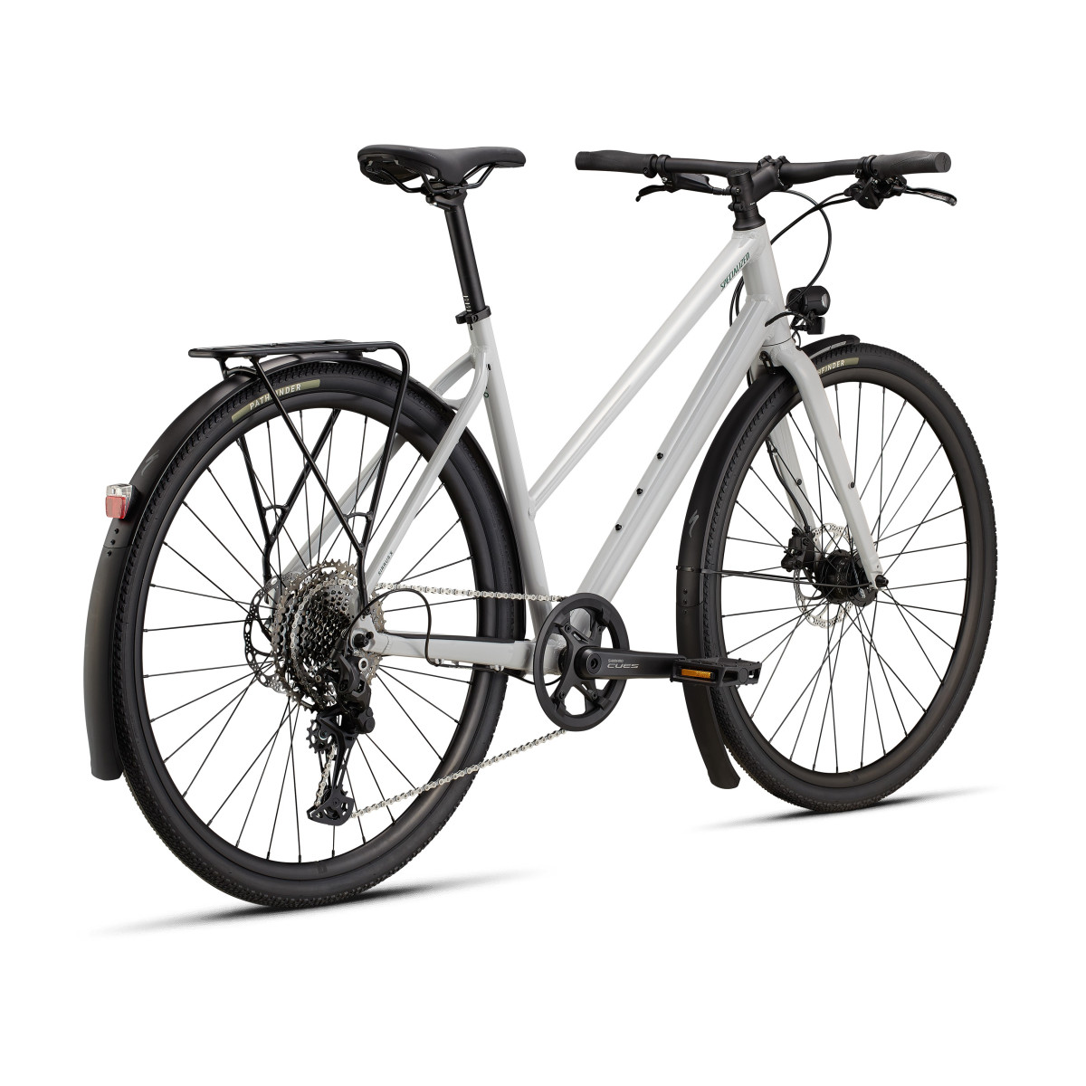 Specialized Sirrus X 3.0 Step-Through EQ fitnesa velosipēds | Gloss Dove Grey - Metallic Pine Frost Reflective