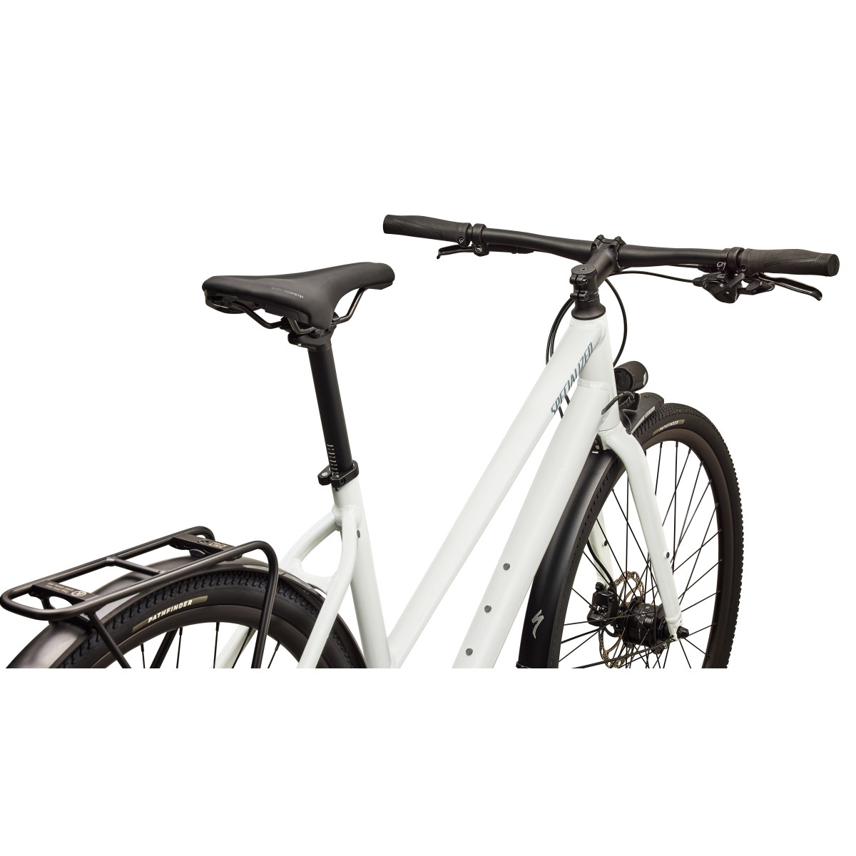 Specialized Sirrus X 3.0 Step-Through EQ fitnesa velosipēds | Gloss Metallic White Silver - Metallic Deep Marine