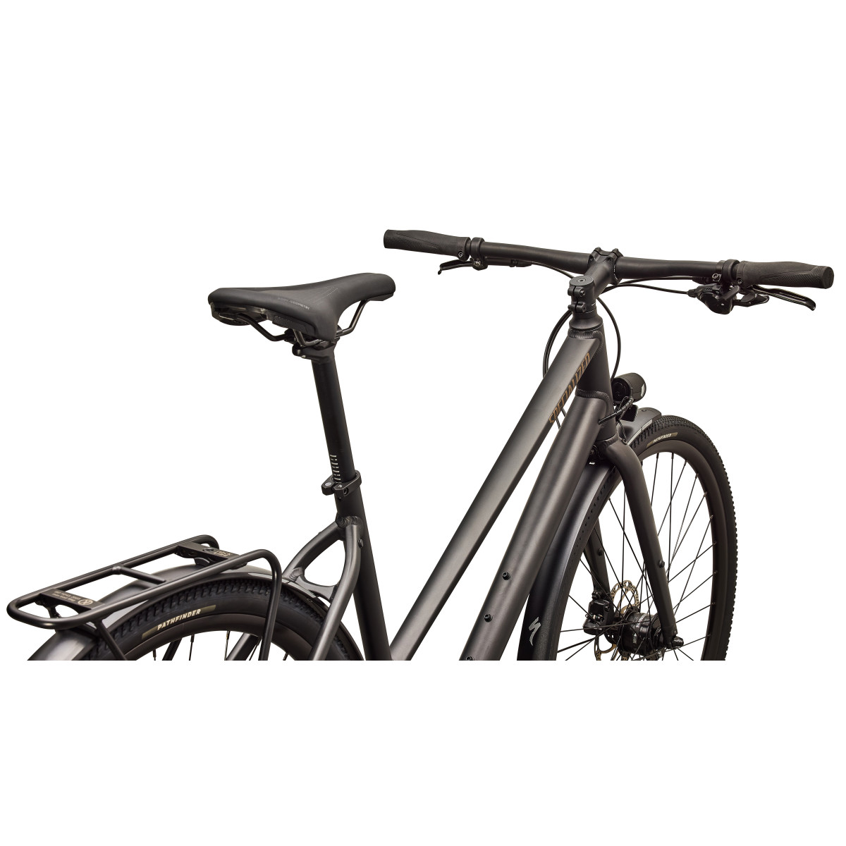 Specialized Sirrus X 3.0 Step-Through EQ fitnesa velosipēds | Satin Metallic Obsidian - Burnt Gold Metallic