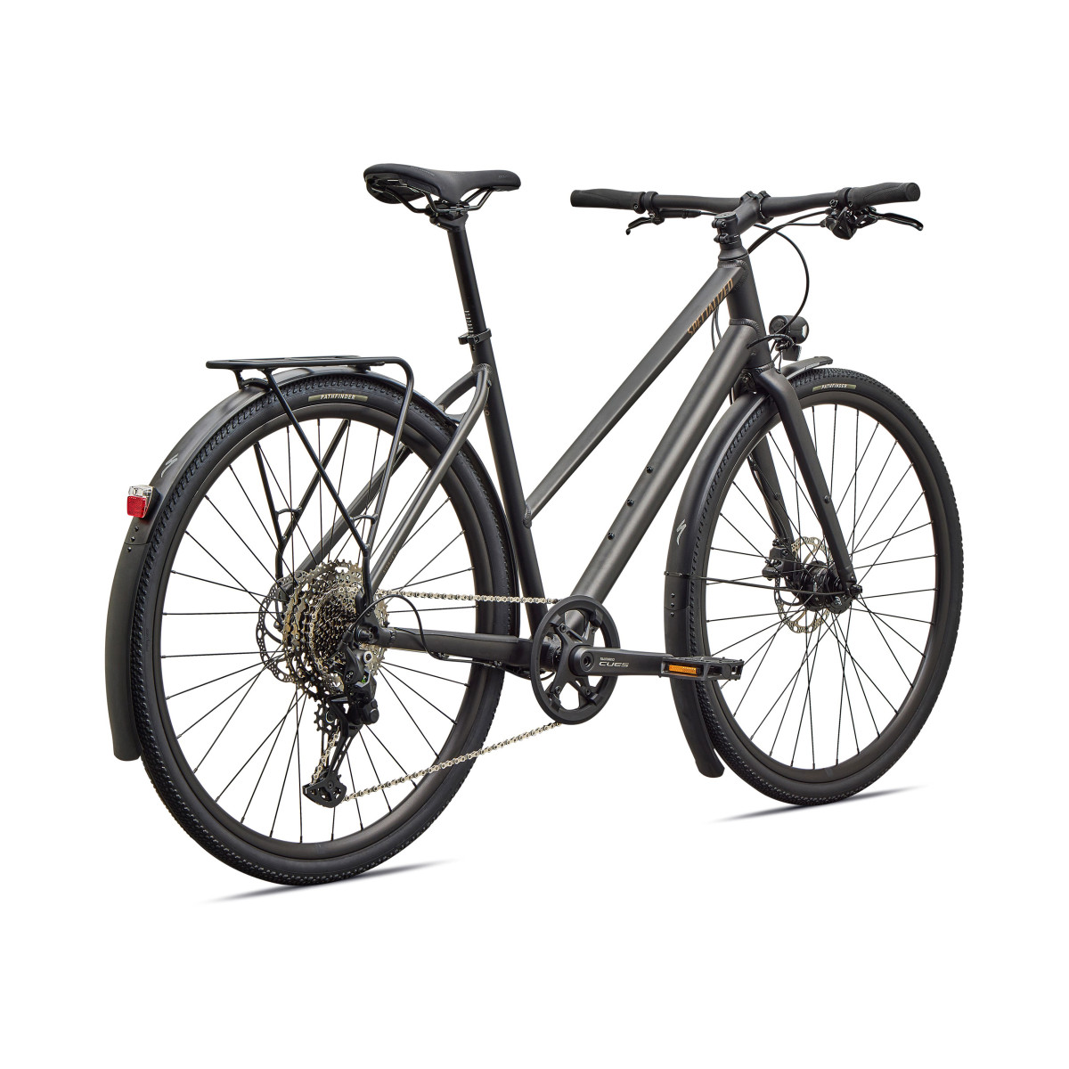 Specialized Sirrus X 3.0 Step-Through EQ fitnesa velosipēds | Satin Metallic Obsidian - Burnt Gold Metallic