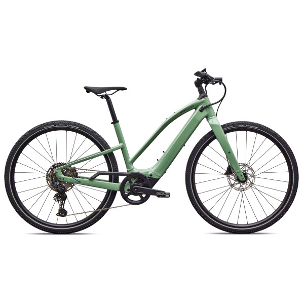 Specialized Turbo Vado SL 2 4.0 Step-Through elektrovelosipēds | Gloss Pistachio - Oak Green Metallic Frost Reflective