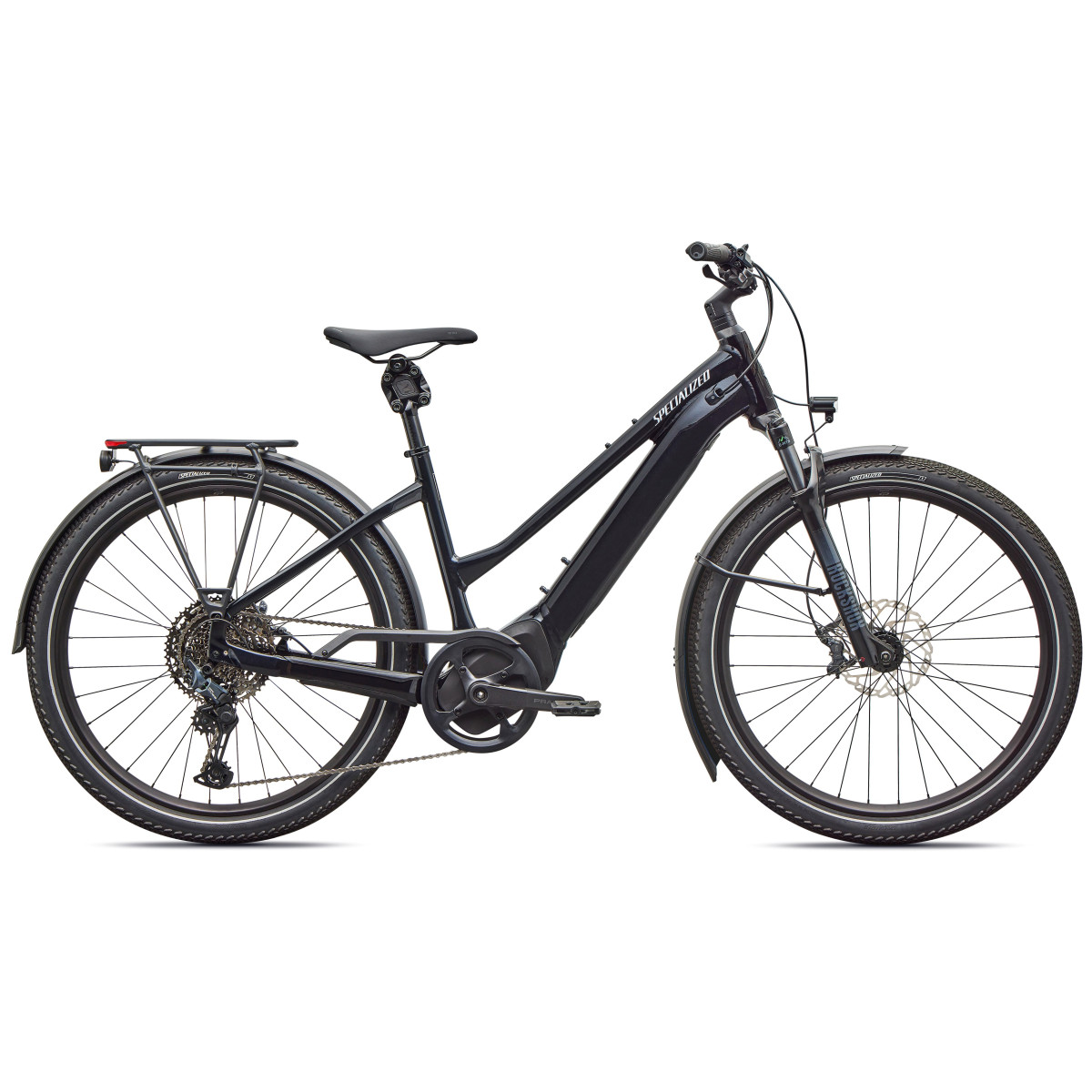 Specialized Turbo Vado 5.0 Step-Through elektriskais velosipēds | Gloss Castblack - Satin Silver Reflective