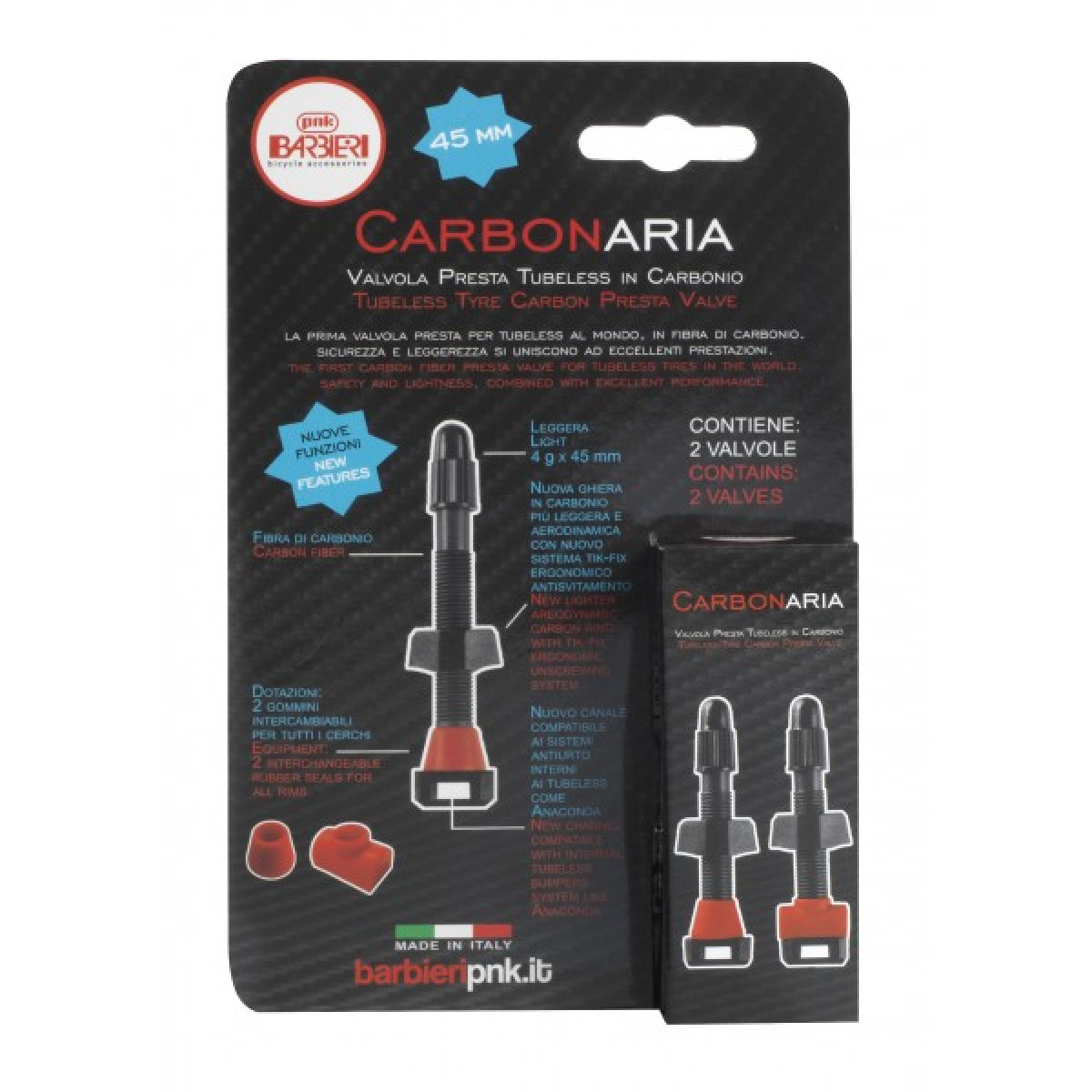Barbieri Carbon bezkameru ventiļu komplekts | SV 45 mm | 2 gab | Melni