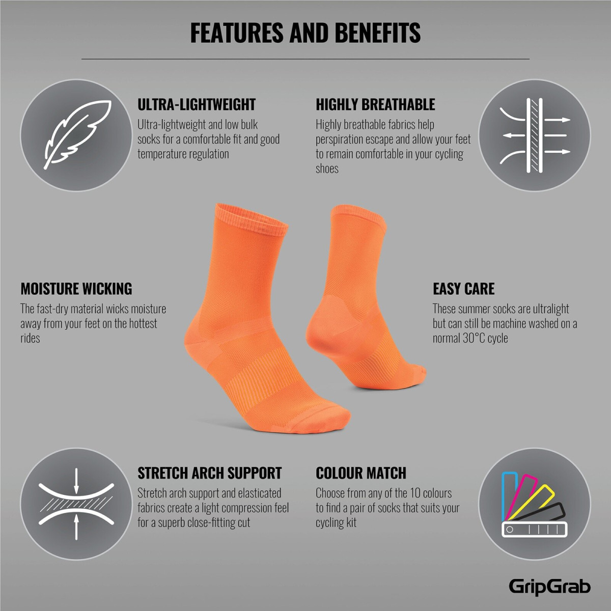 GripGrab Vieglas gaisa plūsmas zeķes | Orange Hi-Vis
