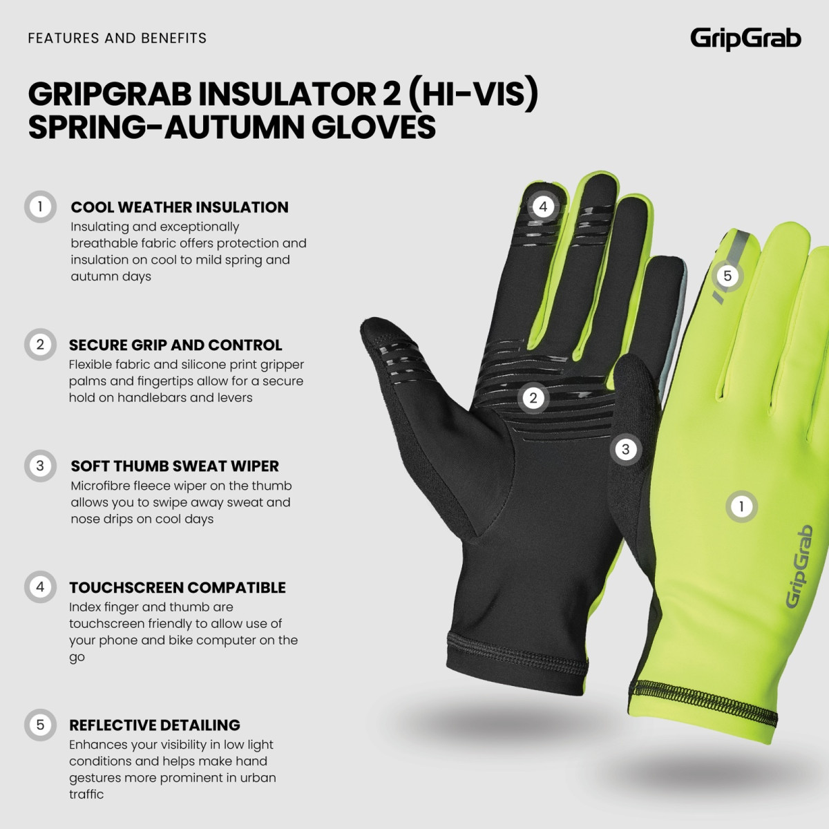 GripGrab Insulator 2 Spring-Autumn cimdi | Yellow Hi-Vis