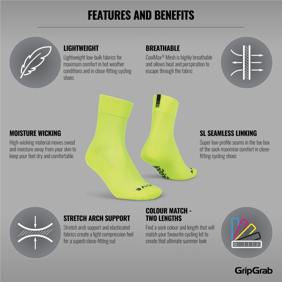 GripGrab Vieglas SL zeķes | Yellow Hi-Vis