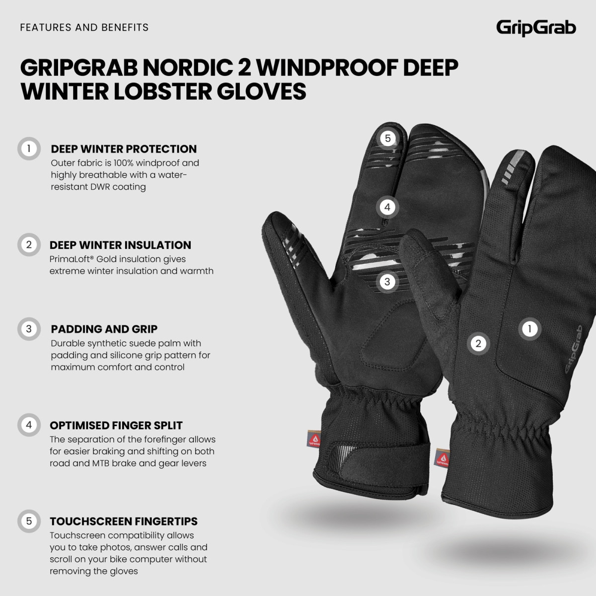 GripGrab Nordic 2 Vēja necaurlaidīgi omāra cimdi | Black
