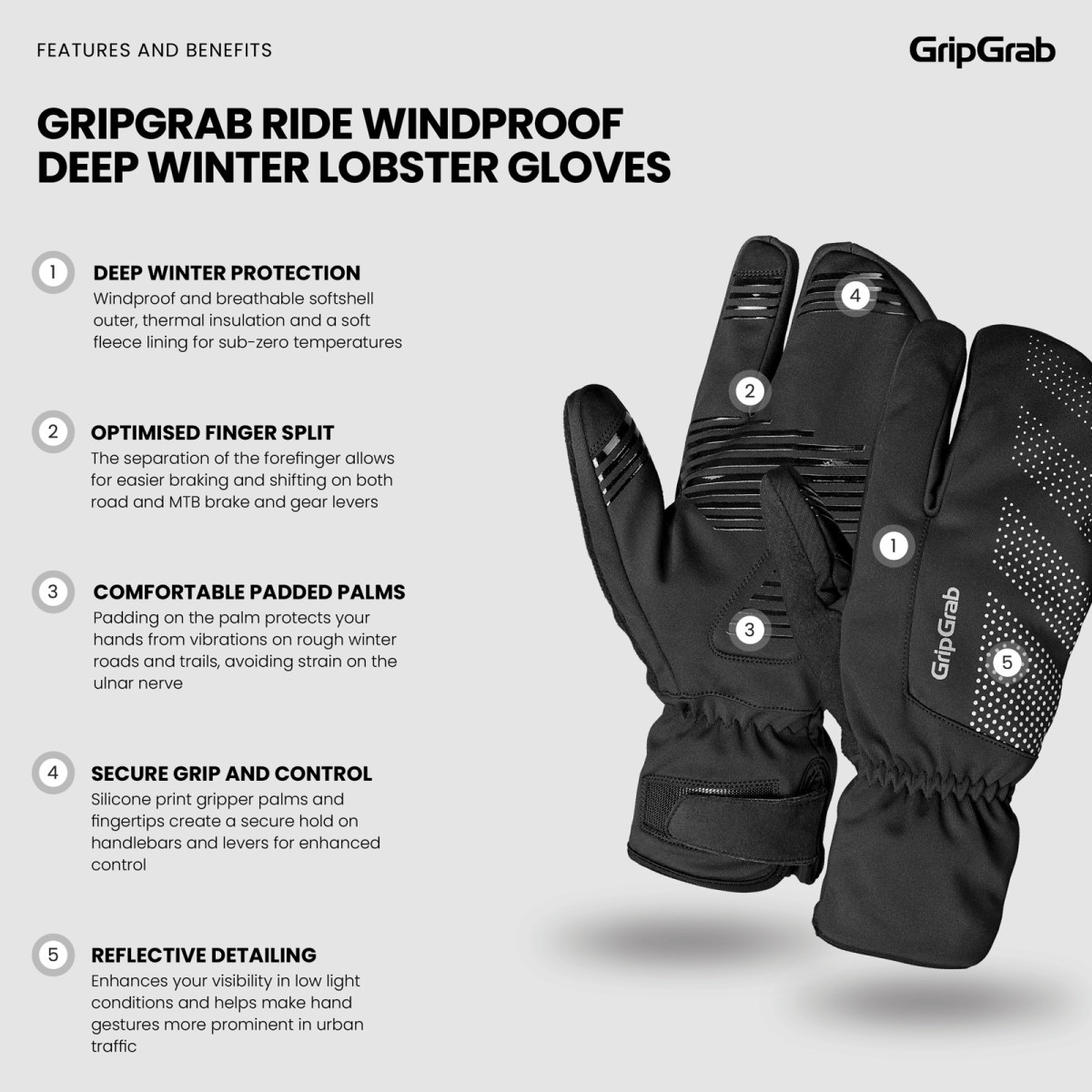 GripGrab Ride Vēja necaurlaidīgi dziļi ziemas cimdi Lobster Gloves | Black
