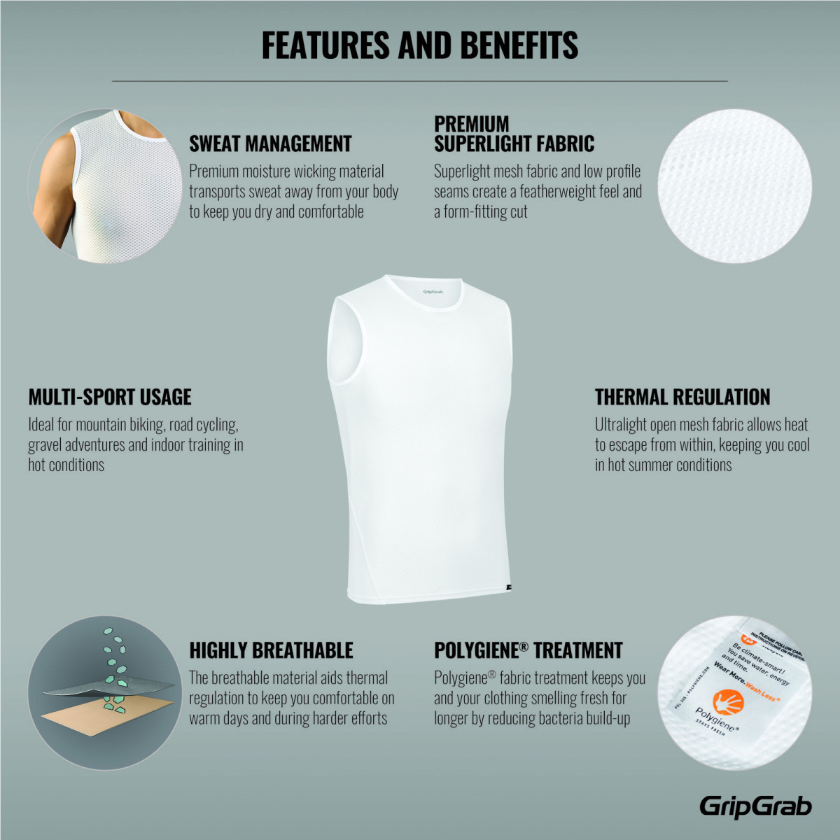 GripGrab Ultralight Sleeveless Mesh apakškrekli | White