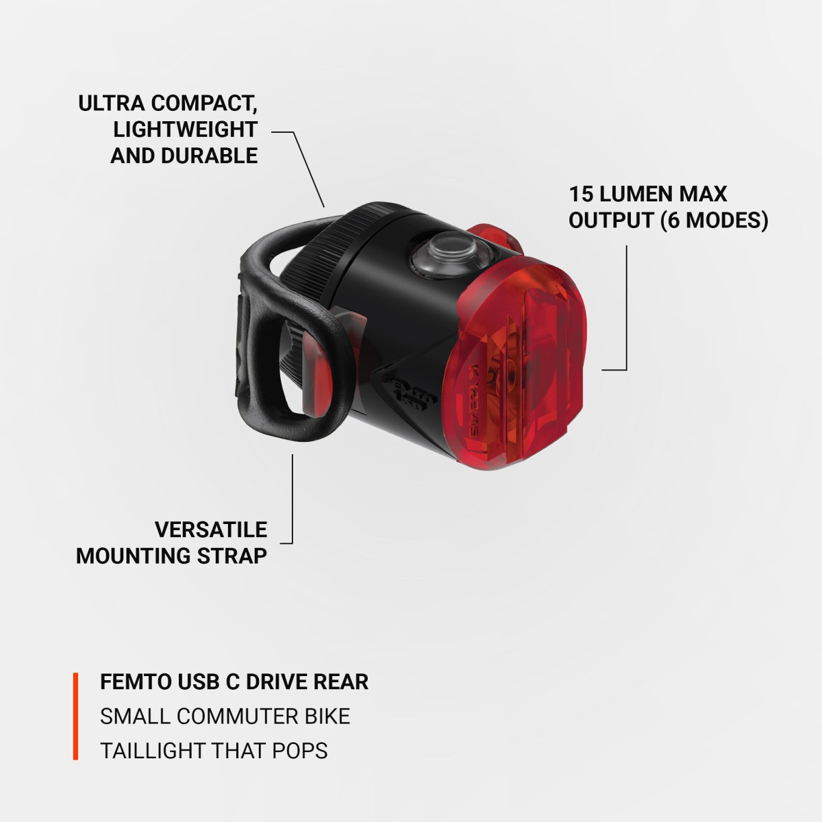 Lezyne Femto USB-C diska aizmugurējais lukturis