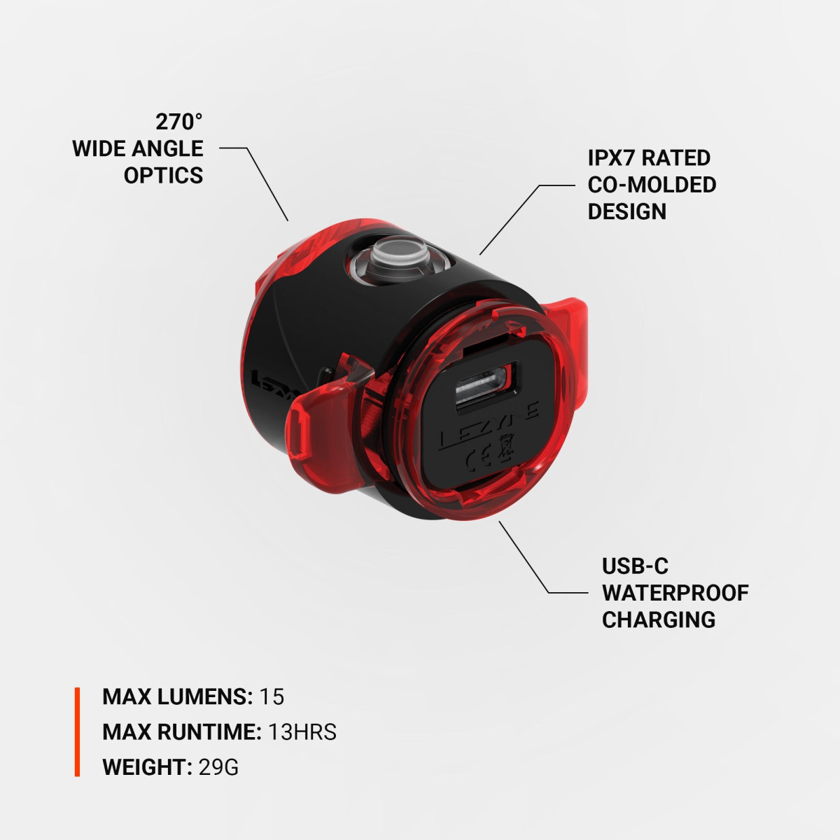 Lezyne Femto USB-C diska aizmugurējais lukturis