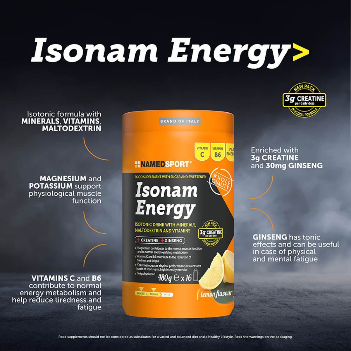 NemedSport Isonam Energy izotoniskais dzēriens | 480 g | Lemon