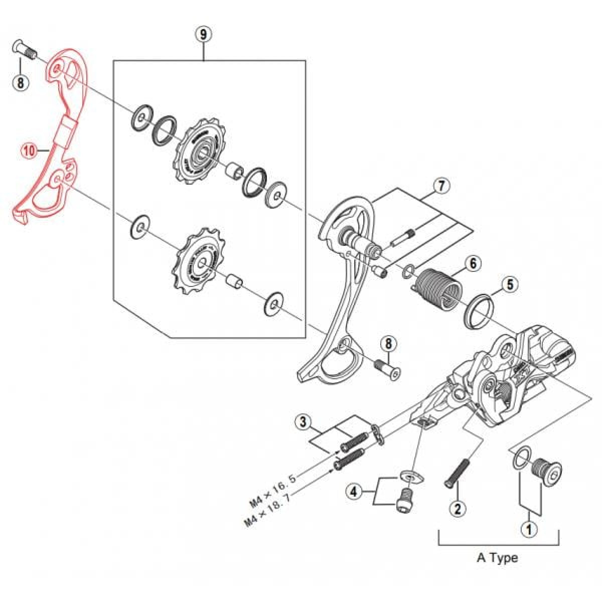 Shimano RD-M772 GS aizmugurējā pārslēdzēja iekšējā kāja