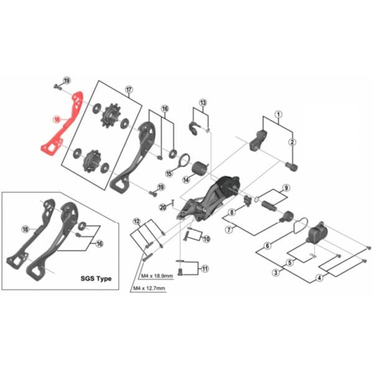 Shimano RD-M9000 GS aizmugurējā pārslēdzēja iekšējā kāja