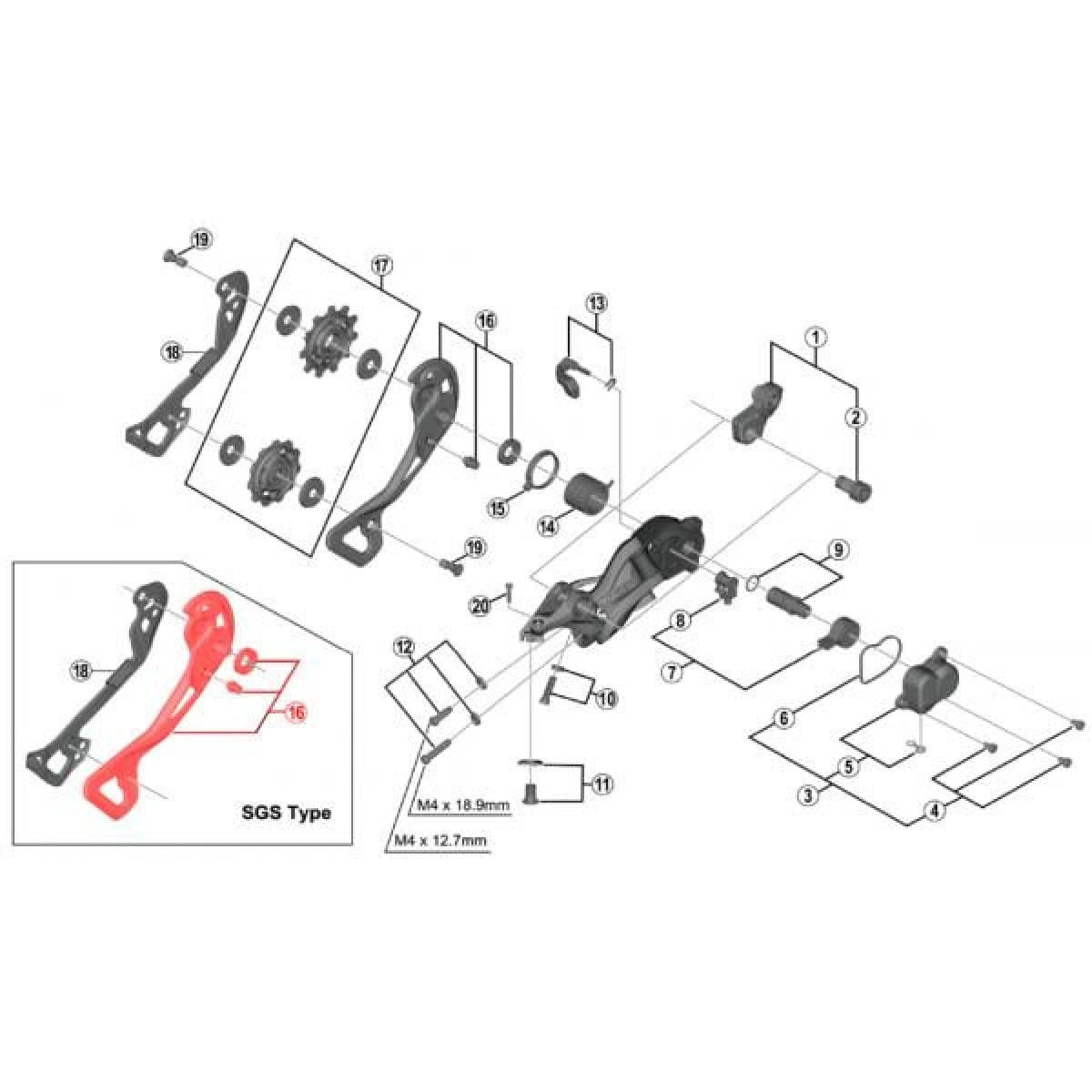 Shimano RD-M9000 SGS aizmugurējā pārslēdzēja ārējā kāja